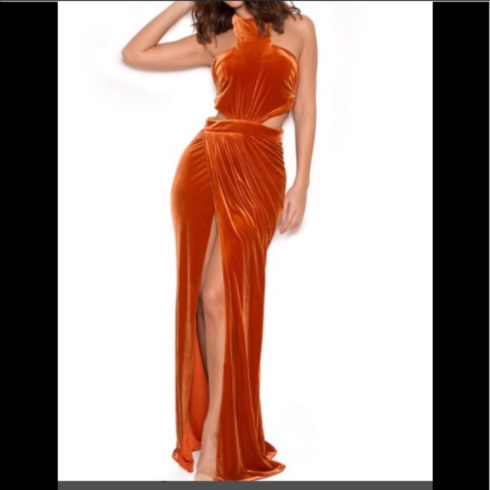 House of CB orange velvet dress